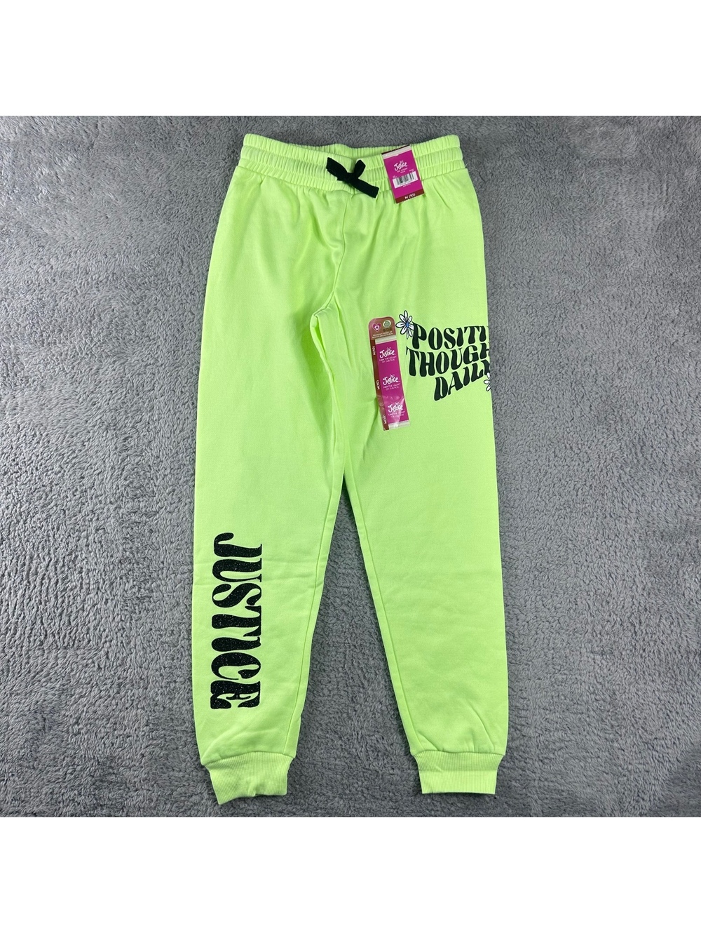 Justice Girls' Neon Green Positive Thoughts Jogger Pants Size M (10)